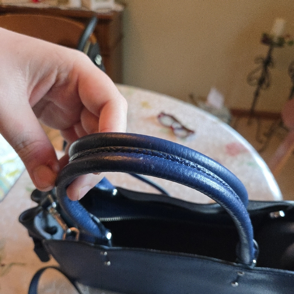KATE SPADE Purse Tegan Pebbled Leather Blue Satchel Bag Handbag Crossbody A+ - Picture 9 of 11